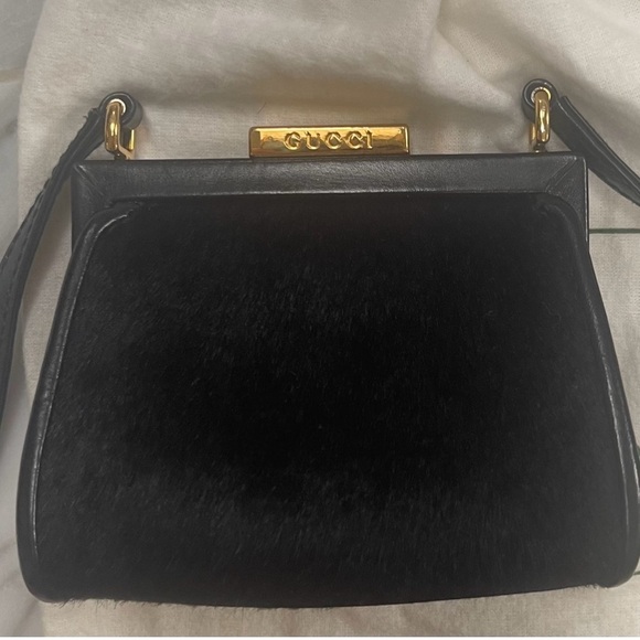 GUCCI VINTAGE COLLECTIBLE MINI BLACK CALF HAIR & LEATHER PURSE - Picture 5 of 16